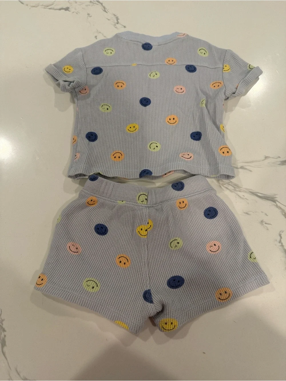 Old Navy Light Blue Smiley Face Short Sleeve Matching Set - Multicolor Prints